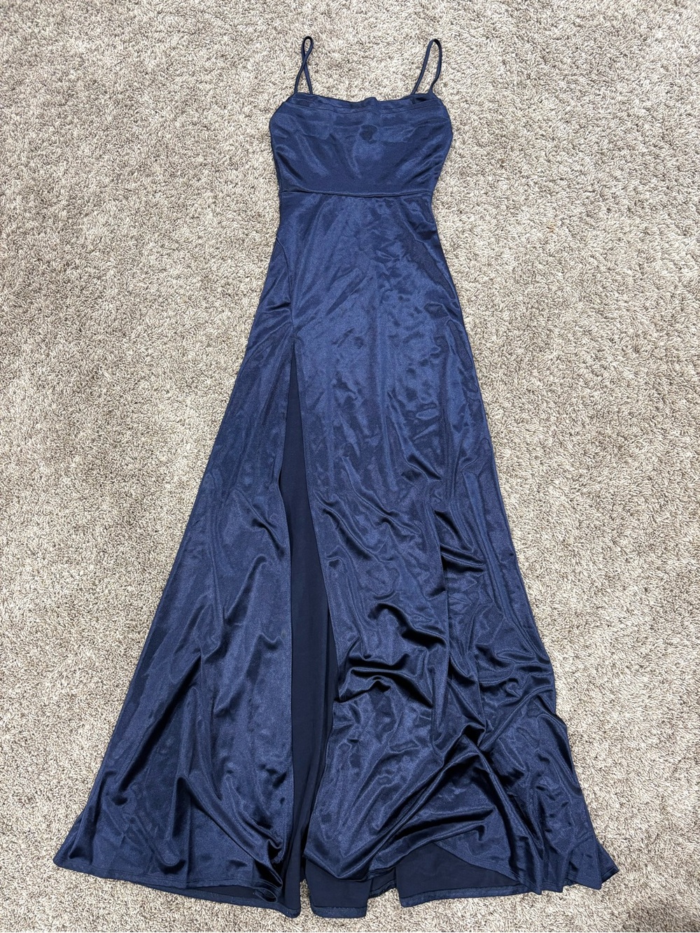Windsor Navy Spaghetti-Strap Prom Gown